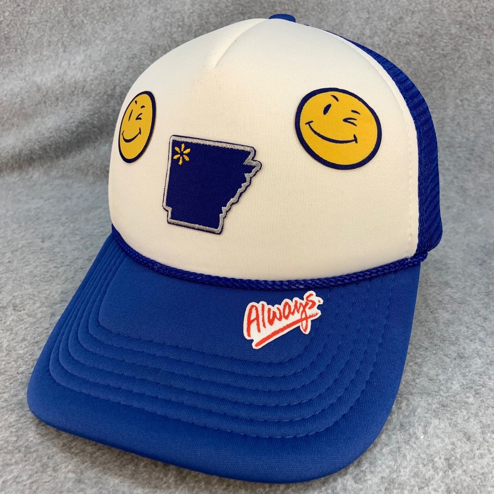 Walmart Arkansas Smiley Face Unisex Blue Outdoor Foam Trucker Hat Snapback OSFM